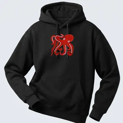 Colorful illustration of an octopus with playful text on — printed on a unisex hoodie