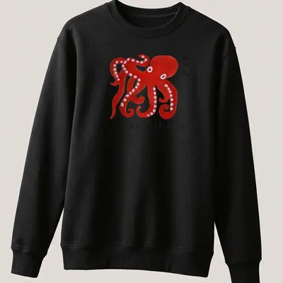 Colorful illustration of an octopus with playful text on — printed on a unisex sweatshirt