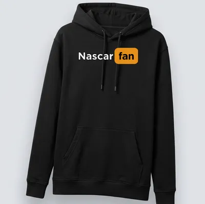 Bold Nascar Fan t-shirt with striking typography in black, orange, and white — printed on a unisex hoodie