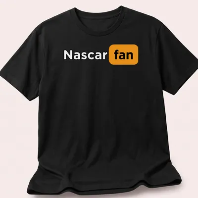 Bold Nascar Fan t-shirt with striking typography in black, orange, and white