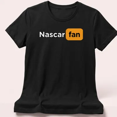 Bold Nascar Fan t-shirt with striking typography in black, orange, and white — printed on a women's shirt