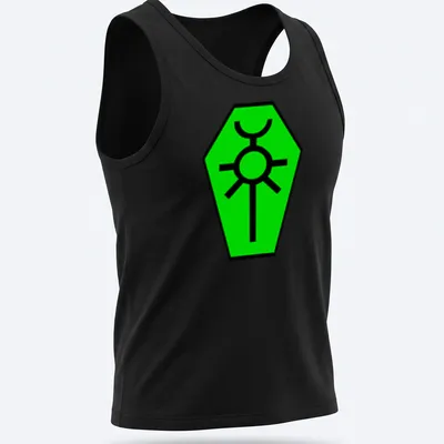 Necron logo in green on black, showcasing a simple graphic design for gamers. — printed on a tank top