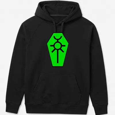 Necron logo in green on black, showcasing a simple graphic design for gamers. — printed on a unisex hoodie