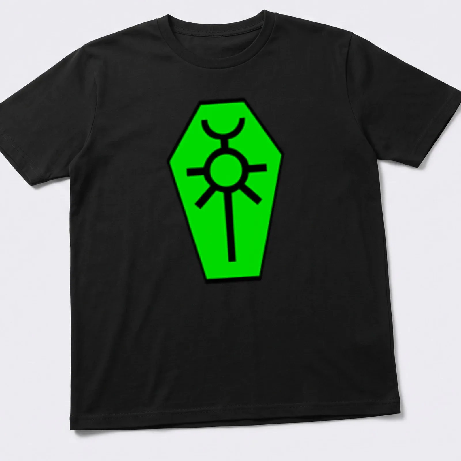 Necron logo in green on black, showcasing a simple graphic design for gamers. — printed on a unisex t-shirt