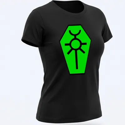 Necron logo in green on black, showcasing a simple graphic design for gamers. — printed on a women's shirt