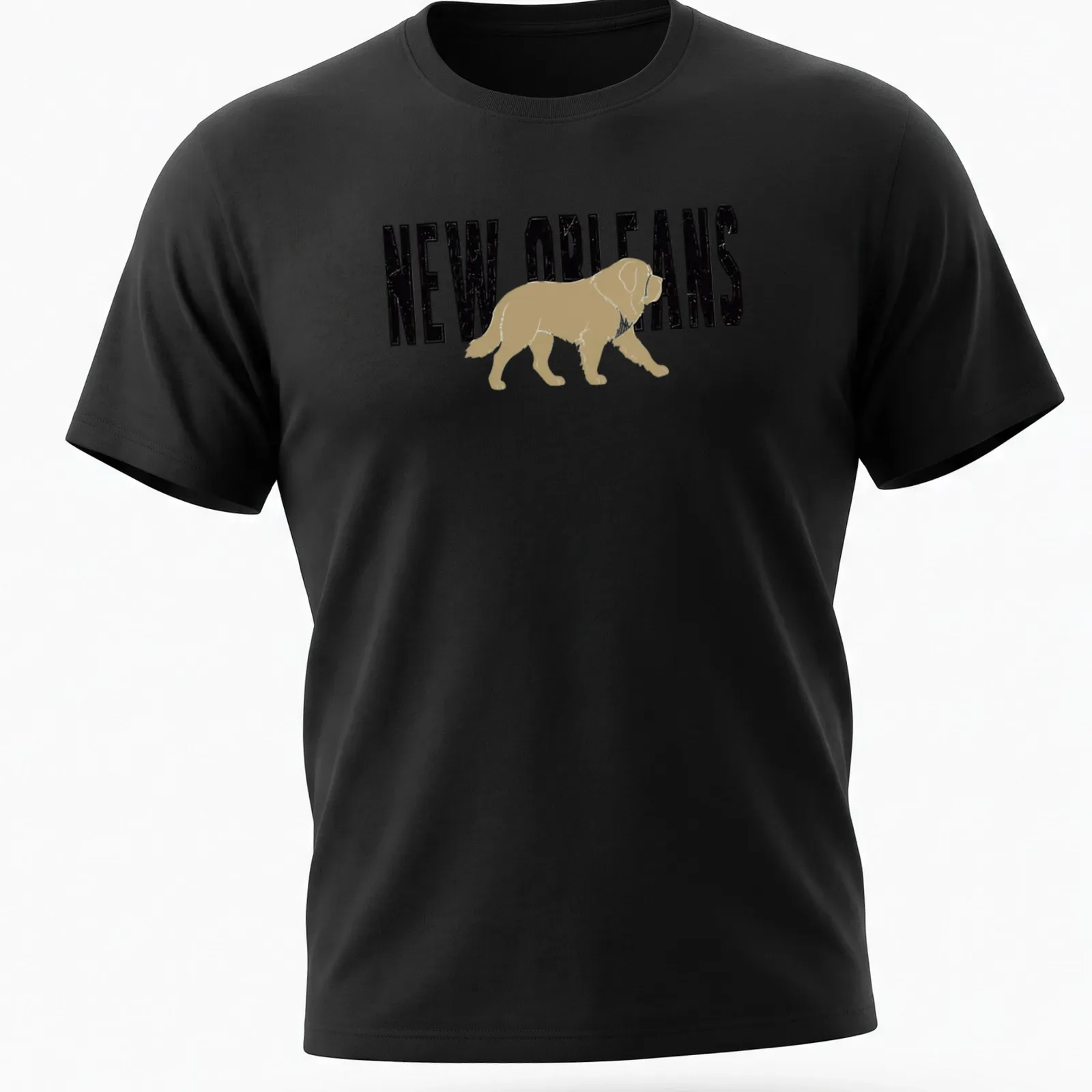Vintage silhouette of a dog with New Orleans text in classic colors — printed on a unisex t-shirt