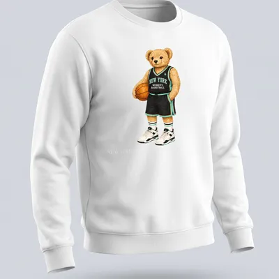 Vintage style shirt with bear in basketball uniform and club text — printed on a unisex sweatshirt