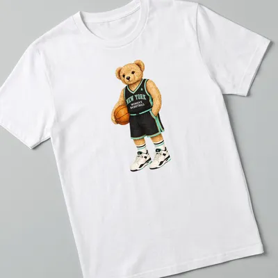 Vintage style shirt with bear in basketball uniform and club text