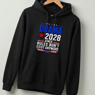 Patriotic typography shirt featuring Obama 2028 slogan in red, white, and blue — printed on a unisex hoodie