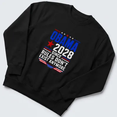 Patriotic typography shirt featuring Obama 2028 slogan in red, white, and blue — printed on a unisex sweatshirt