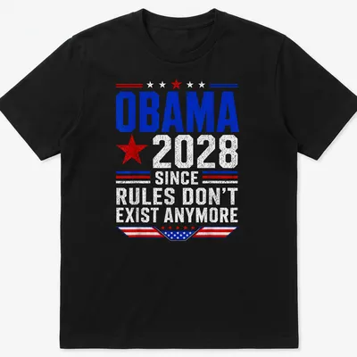 Patriotic typography shirt featuring Obama 2028 slogan in red, white, and blue