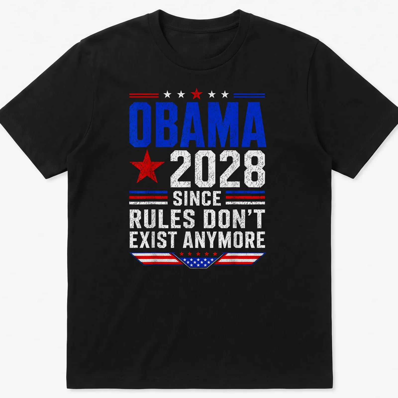 Patriotic typography shirt featuring Obama 2028 slogan in red, white, and blue — printed on a unisex t-shirt