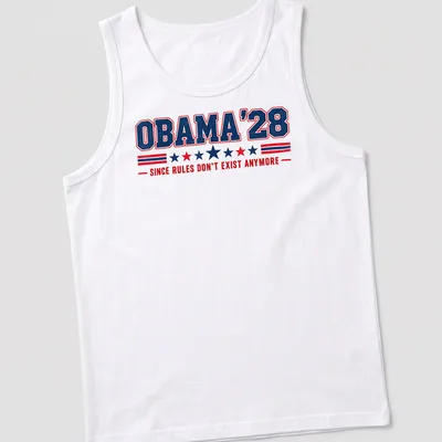 Retro distressed t-shirt featuring the slogan about Obama and rules — printed on a tank top