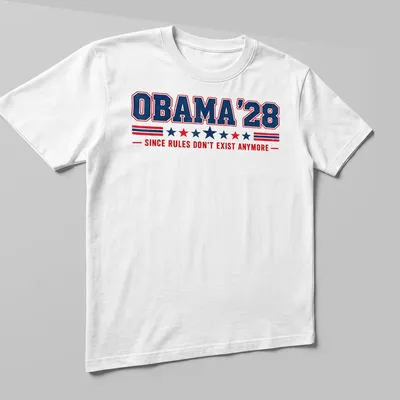 Retro distressed t-shirt featuring the slogan about Obama and rules — printed on a unisex t-shirt (angled view)