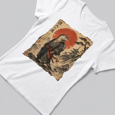 Vintage Japanese scroll art featuring an otter samurai with katana and calligraphy — printed on a women's shirt