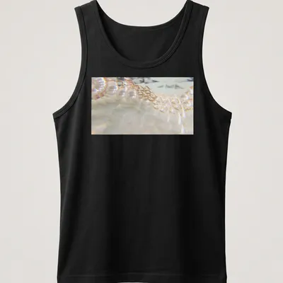 Illustration of a pearl necklace resembling a waterfall in soft colors. — printed on a tank top
