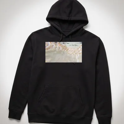 Illustration of a pearl necklace resembling a waterfall in soft colors. — printed on a unisex hoodie