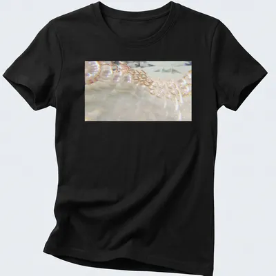 Illustration of a pearl necklace resembling a waterfall in soft colors. — printed on a women's shirt