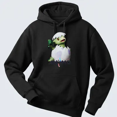 3D animated Pomegg creature hatching in vibrant colors on a — printed on a unisex hoodie