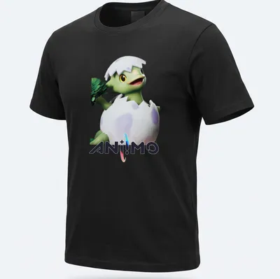 3D animated Pomegg creature hatching in vibrant colors on a tee