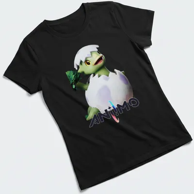 3D animated Pomegg creature hatching in vibrant colors on a — printed on a women's shirt