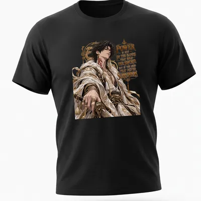 Anime character with a sword and motivational text in gold, black, white, and red