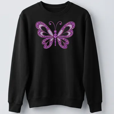 Illustration of a purple butterfly with sparkling gems in various colors — printed on a unisex sweatshirt