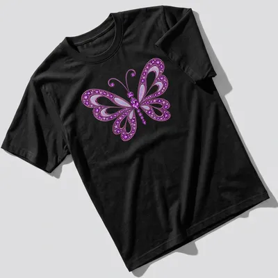 Illustration of a purple butterfly with sparkling gems in various colors