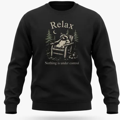 Vintage illustration of a raccoon with the text 'Relax Nothing is under control' — printed on a unisex sweatshirt