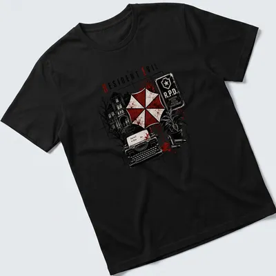 Gothic horror Resident Evil R.P.D. T-shirt with typewriter and Umbrella logo