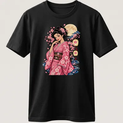 Illustration of a kimono girl with cherry blossoms in colorful anime style