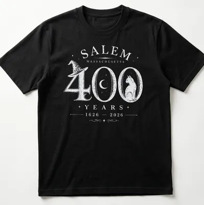 Vintage Salem Massachusetts t-shirt featuring a cat and historical text