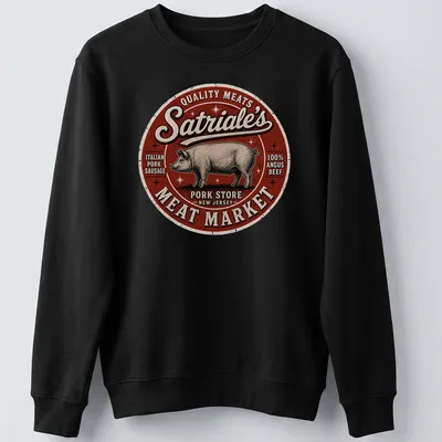 Vintage retro design featuring a pig and text about quality meats. — printed on a unisex sweatshirt