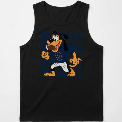 Cartoon dog in SEAHawks colors, with playful sports theme — printed on a tank top