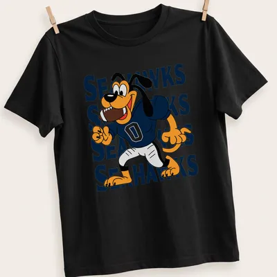 Cartoon dog in SEAHawks colors, with playful sports theme