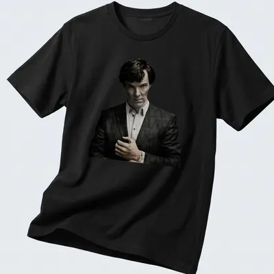 Realistic illustration of Sherlock Holmes in black, white, and gray