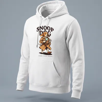 Cartoon detective beagle with text Snoop Dog Case File #0427 in brown and beige — printed on a unisex hoodie
