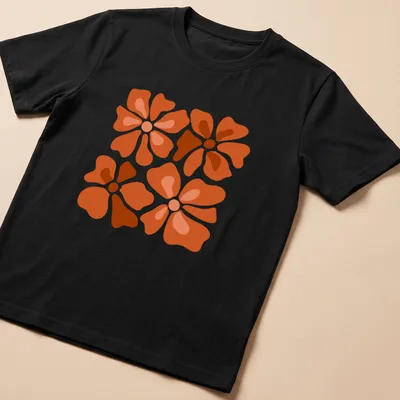 Abstract floral pattern T-shirt with modern design in orange and brown hues