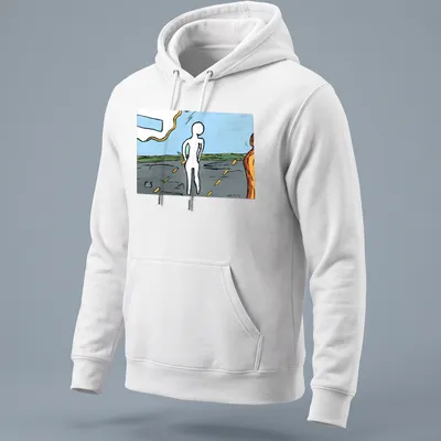 Colorful abstract illustration featuring the word 'Soon' with fluid shapes — printed on a unisex hoodie