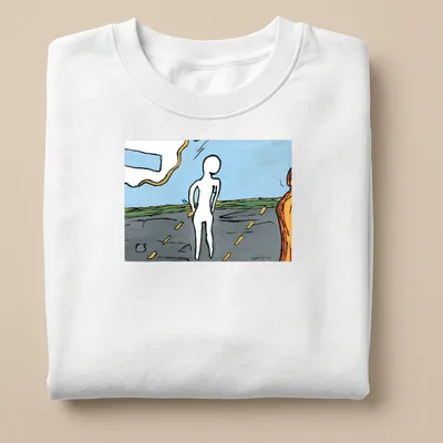 Colorful abstract illustration featuring the word 'Soon' with fluid shapes — printed on a unisex sweatshirt