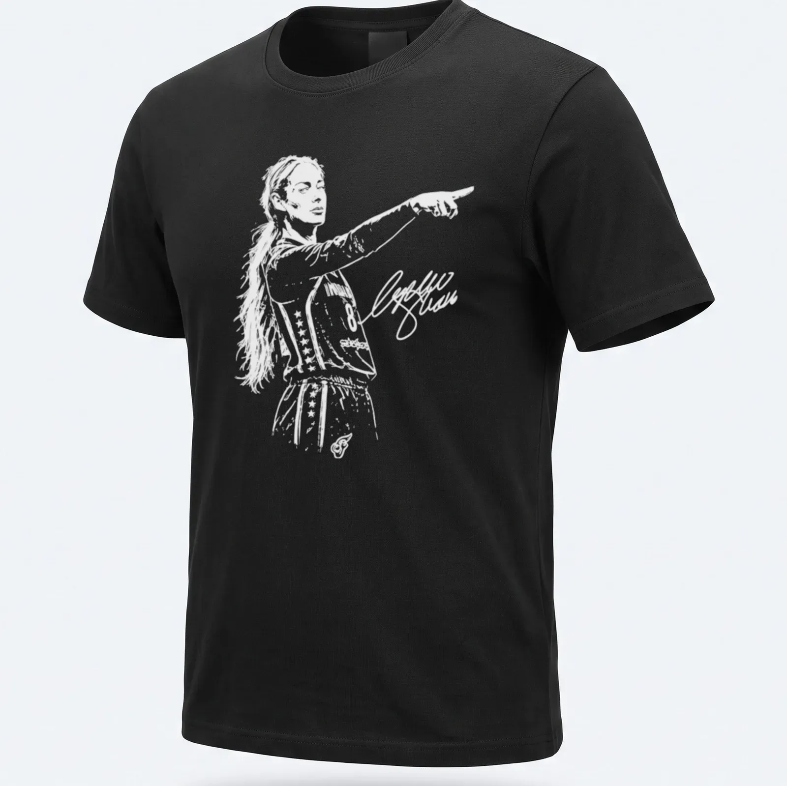 Minimalist white illustration of a basketball player on a — printed on a unisex t-shirt