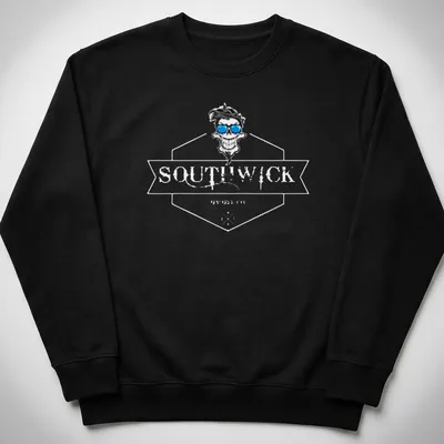 Graphic t-shirt featuring a skull with sunglasses and the text 'SOUR WICK' in bold lettering. — printed on a unisex sweatshirt