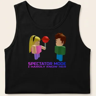 Roblox-themed t-shirt with colorful 3D cartoon characters and humorous text — printed on a tank top