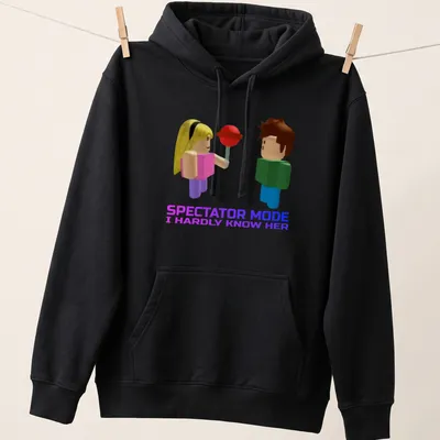 Roblox-themed t-shirt with colorful 3D cartoon characters and humorous text — printed on a unisex hoodie