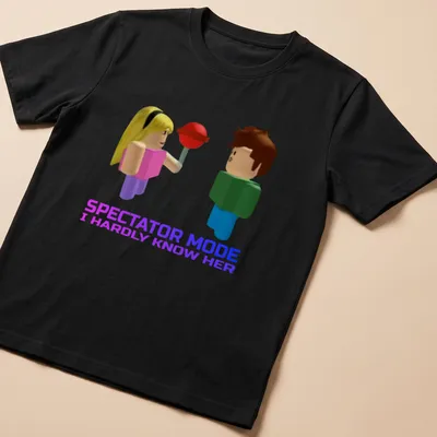 Roblox-themed t-shirt with colorful 3D cartoon characters and humorous text