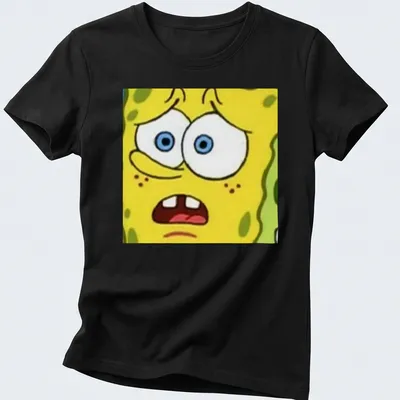 Cartoon design of Spongebob Squarepants with vibrant expression — printed on a women's shirt
