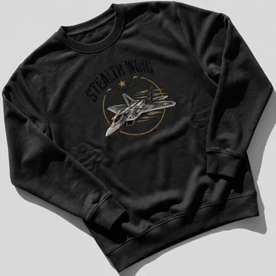Vintage distressed F-22 fighter jet graphic with 'Stealth Wing' text — printed on a unisex sweatshirt