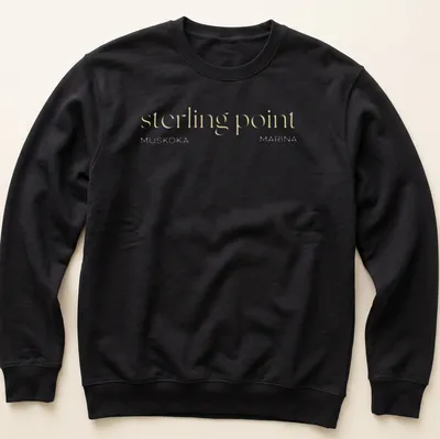 Minimalist design with the text 'sterling point' on a beige background — printed on a unisex sweatshirt