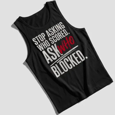 Humorous text-based meme shirt with bold typography in red and white — printed on a tank top