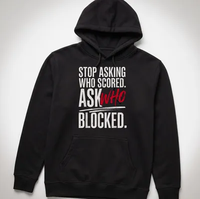 Humorous text-based meme shirt with bold typography in red and white — printed on a unisex hoodie